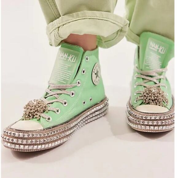 NEW Nan-Ku Couture Free People Cruise Studded Green Spring Mint High-Top Sneaker - Picture 3 of 12